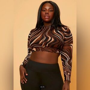 Allover Print Trim Mesh Crop Top